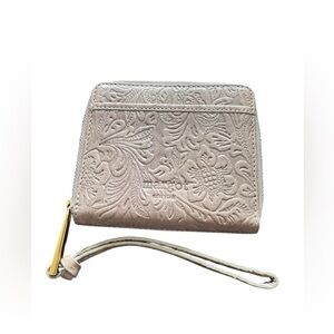 Margot New York Cyrus Slim Zip Around Wristlet Wallet Clutch Gray Tooled Leather
